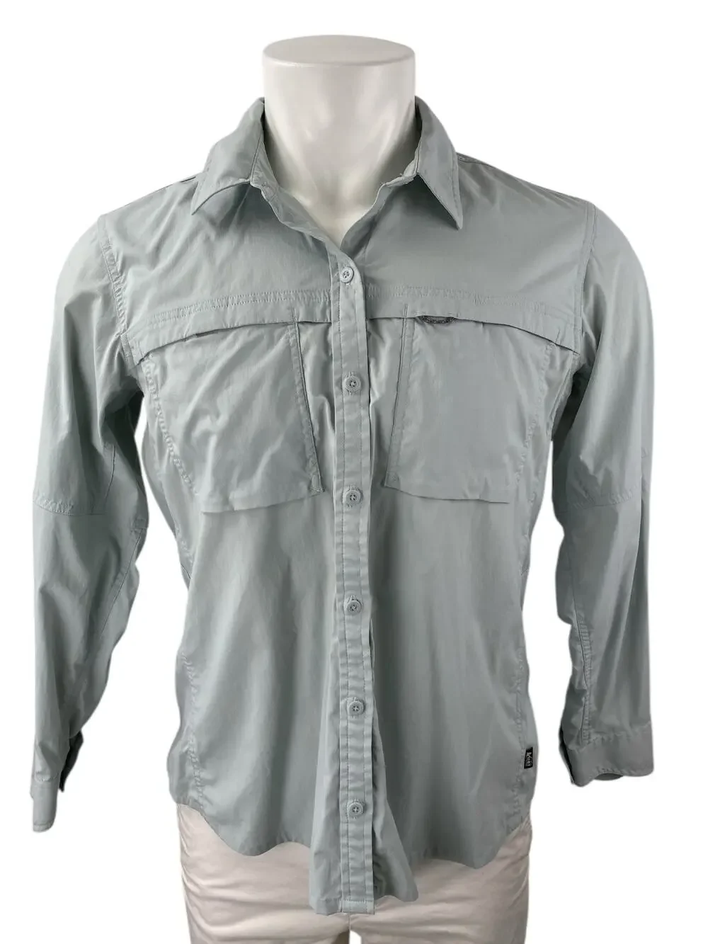 Rei Co-Op Men's Gray Long Sleeve Utility Pocket Button Down Shirt Top Size L